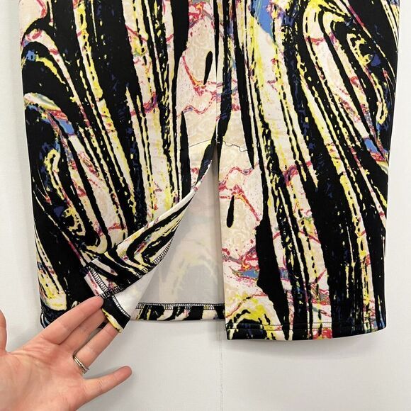 Bebe Bodycon Peplum Lace Neoprene Bright Colorful Midi Dress Sleeveless Black XS - Picture 11 of 16